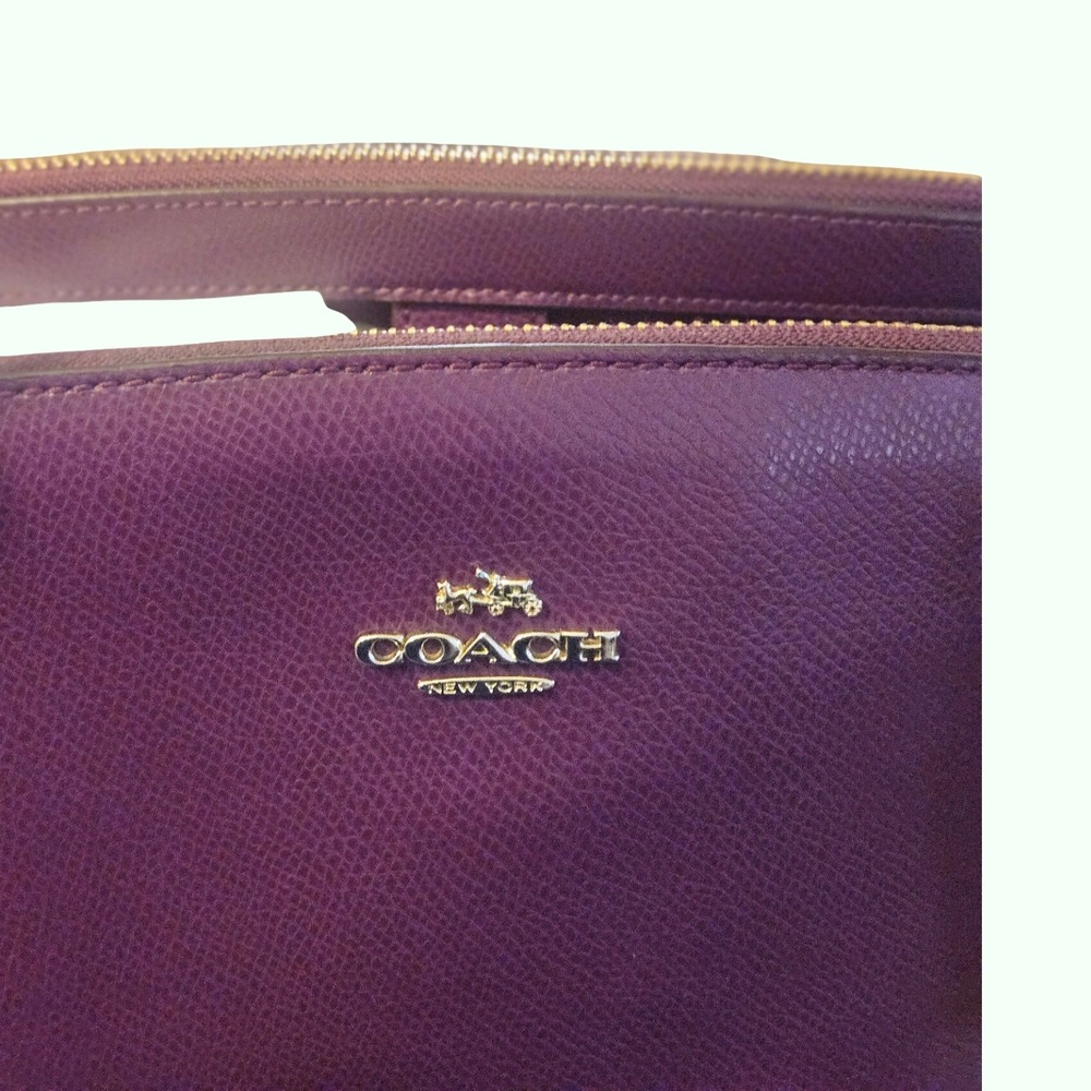 Coach Minetta Crossgrain Leather Tote Bag Plum Purple Gold Hardware Handbag - Picture 5 of 12